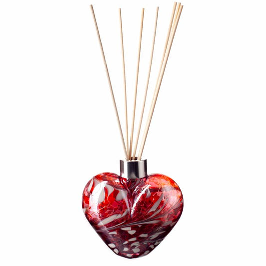 Reed Diffuser Heart in Red, Pink and White Glass