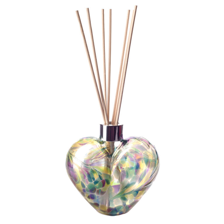 Reed Diffuser Heart in Purple, Teal and Lime Glass