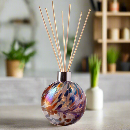 White, Blue & Red Glass Round Reed Diffuser Vessel