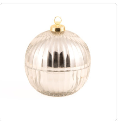 A Silver bauble candle that splits to reveal a candle