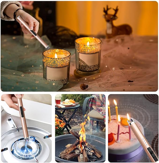 Rechargeable USB Flameless Plasma with Safety Lock Switch for Camping BBQ Cooking (Gold)