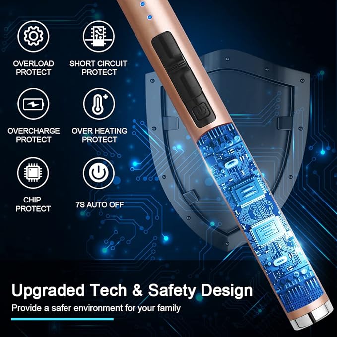 Rechargeable USB Flameless Plasma with Safety Lock Switch for Camping BBQ Cooking (Gold)